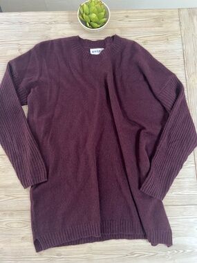 Brora 100% Cashmere Sweater XL Burgundy Wine Ribbed Sleeve Scottish Luxury